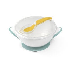 Тарелка BabyOno с липким дном + чайная ложка От 6+ месяцев, желтые, 1063/04 цена и информация | Детская посуда, контейнеры для молока и еды | pigu.lt