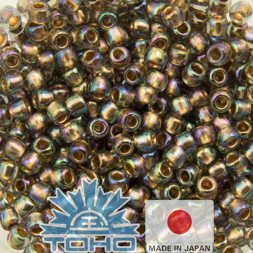 TOHO® Biseris Gold-Lined Rainbow Black Diamond 11/0 (2,2 mm) 10 g. kaina ir informacija | Papuošalų gamybai, vėrimui | pigu.lt