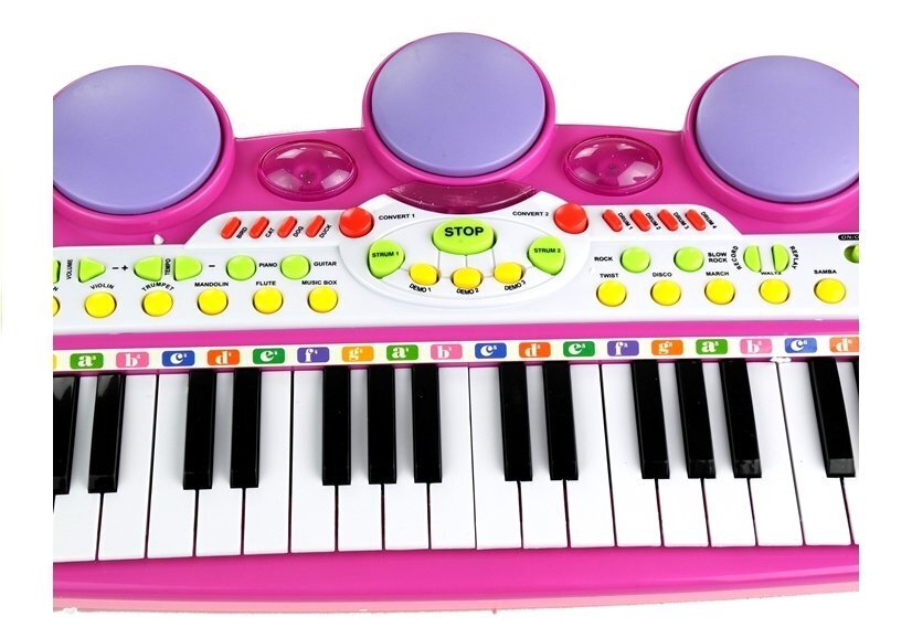 Pianinas su mikrofonu ir kėde, USB, rožinis цена и информация | Lavinamieji žaislai | pigu.lt