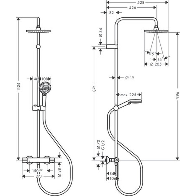 Hansgrohe Vernis Blend 200 termostatinė dušo sistema, 26276000 kaina ir informacija | Dušo komplektai ir panelės | pigu.lt