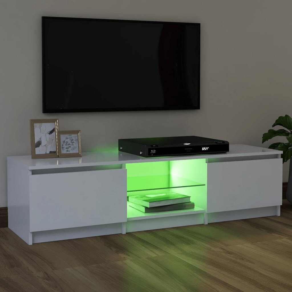 TV spintelė su LED apšvietimu, 120x30x35,5 cm, balta kaina ir informacija | TV staliukai | pigu.lt