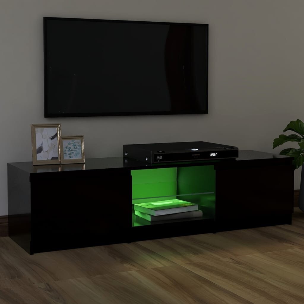 TV spintelė su LED apšvietimu, 120x30x35,5 cm, juoda цена и информация | TV staliukai | pigu.lt