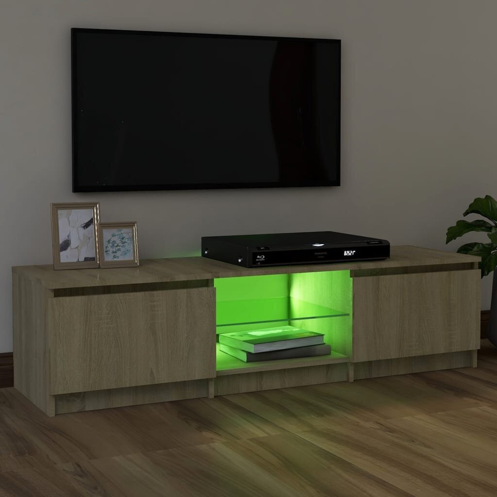 TV spintelė su LED apšvietimu, 120x30x35,5 cm, ruda kaina ir informacija | TV staliukai | pigu.lt