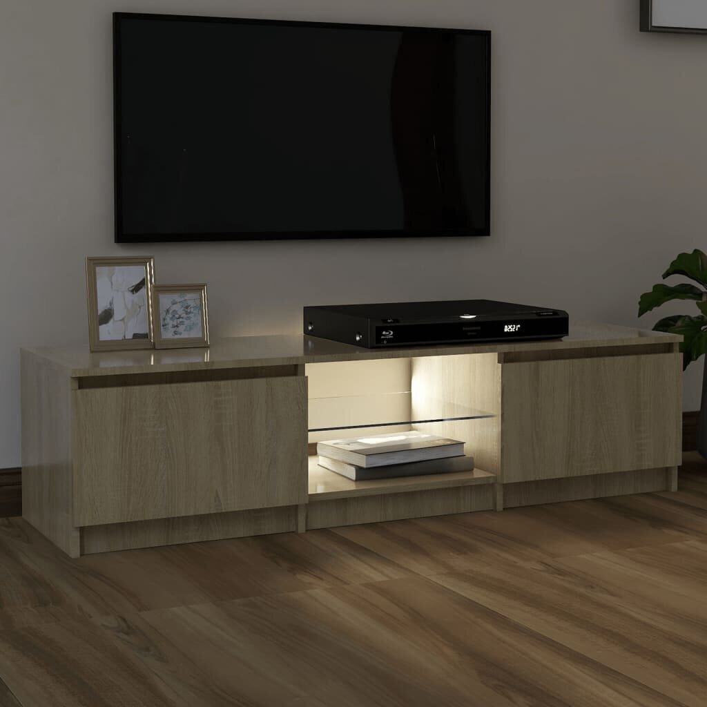 Televizoriaus spintelė su LED apšvietimu, 140x40x35,5 cm, ruda kaina ir informacija | TV staliukai | pigu.lt