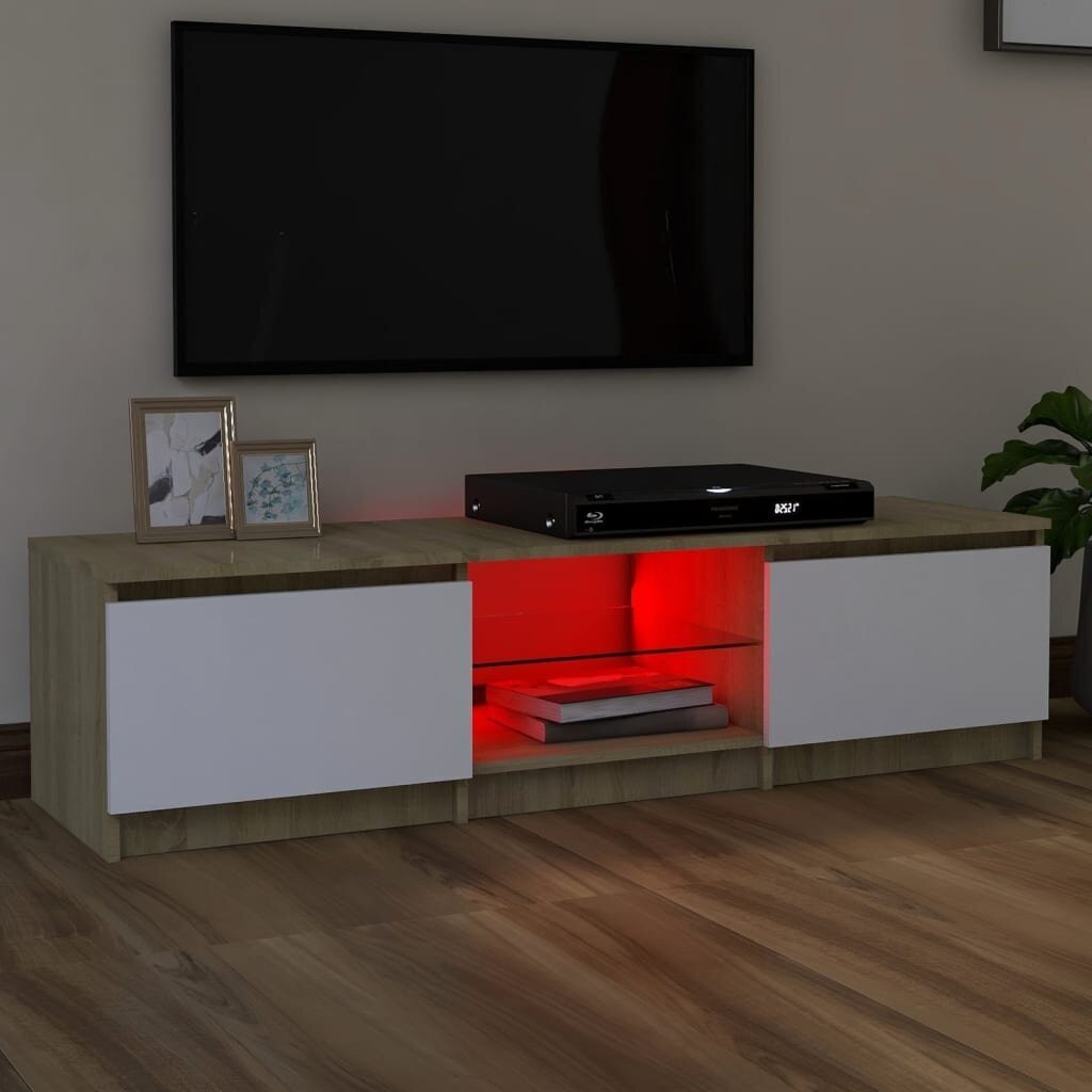 Televizoriaus spintelė su LED, 140x40x35,5 cm, ruda kaina ir informacija | TV staliukai | pigu.lt