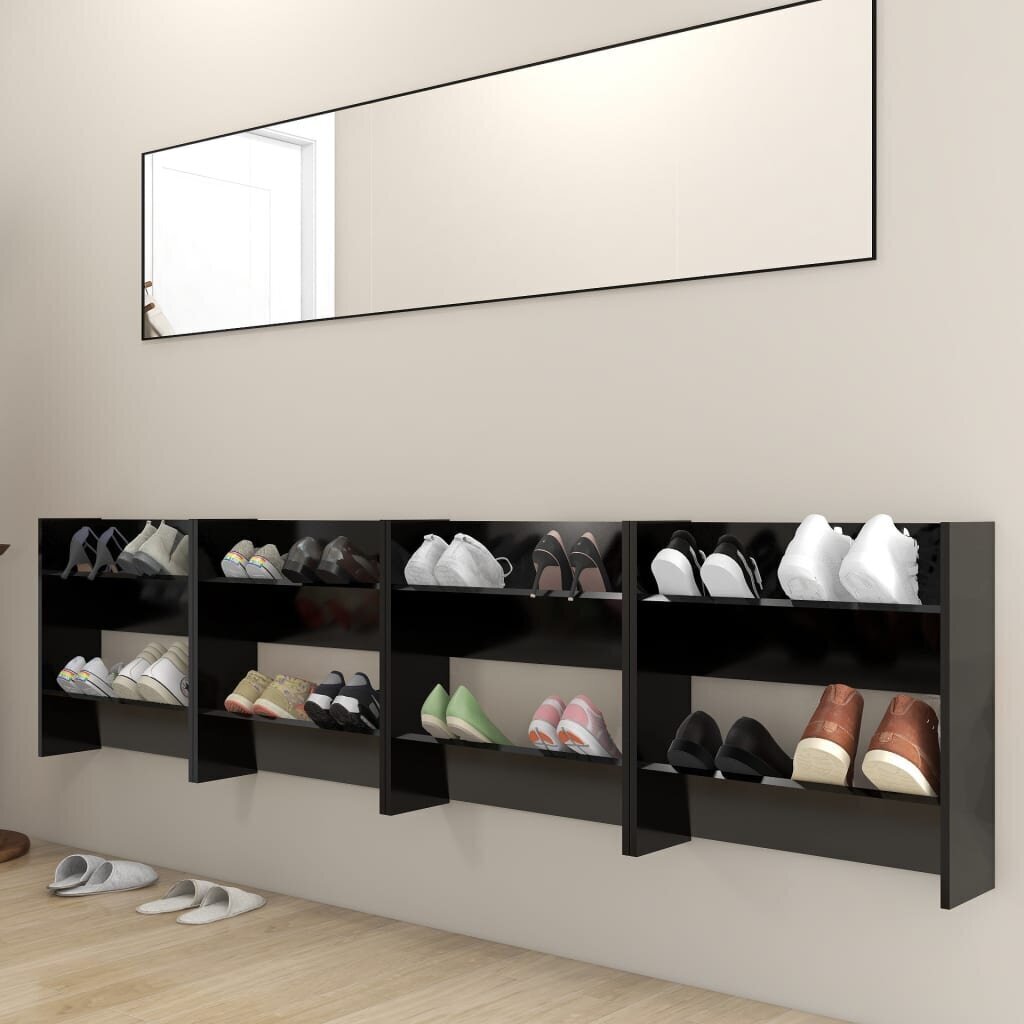 Sieninės spintelės batams, 4 vnt., juodos, 60x18x60 cm kaina ir informacija | Batų spintelės, lentynos ir suolai | pigu.lt