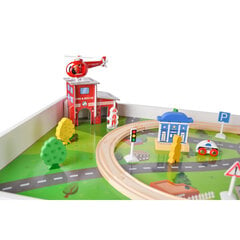 Набор, деревянная железная дорога со столом, 52 предметы цена и информация | Игрушки для мальчиков | pigu.lt