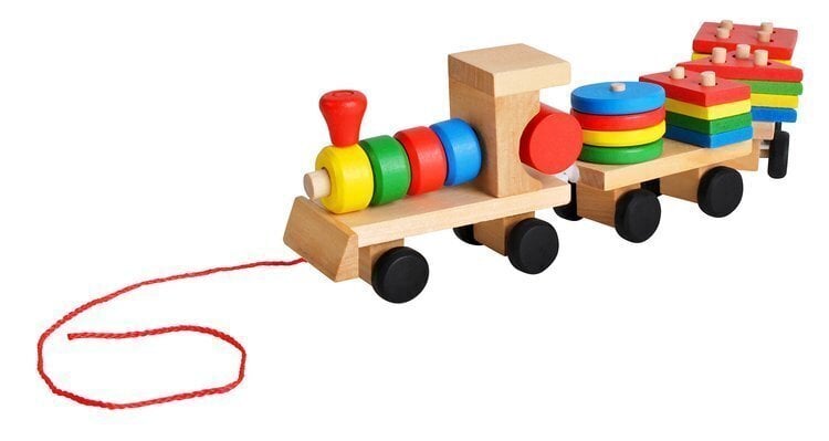 Medinis traukinukas su kaladėlėmis цена и информация | Lavinamieji žaislai | pigu.lt