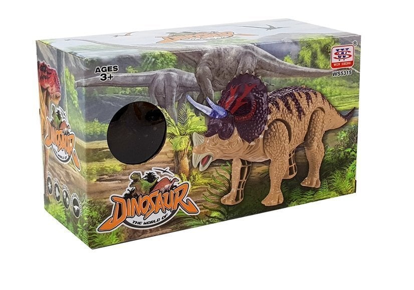 Judantis dinozauras Triceratopsas su garso ir šviesos efektais, geltonas kaina ir informacija | Žaislai berniukams | pigu.lt