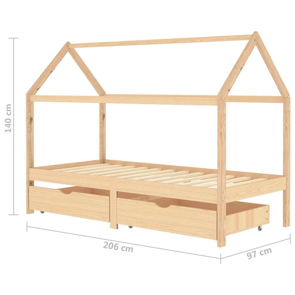 Vaikiškos lovos rėmas su stalčiais, 90x200 cm, rudas kaina ir informacija | Vaikiškos lovos | pigu.lt