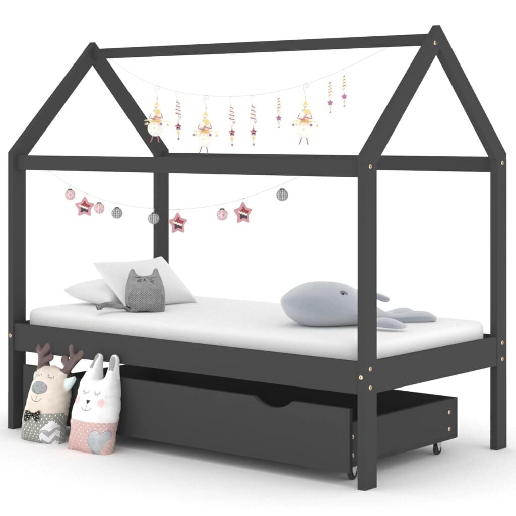 Vaikiškos lovos rėmas su stalčiumi, 80x160 cm, pilkas цена и информация | Vaikiškos lovos | pigu.lt