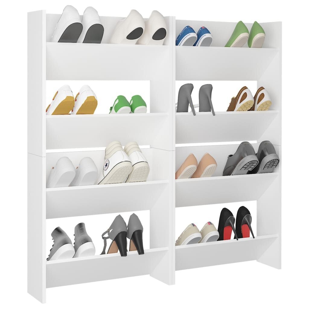 Sieninės spintelės batams, 4 vnt., baltos, 60x18x60 cm kaina ir informacija | Batų spintelės, lentynos ir suolai | pigu.lt
