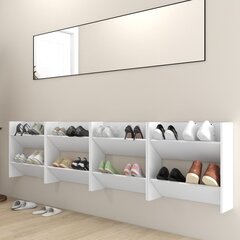 Sieninės spintelės batams, 4 vnt., baltos, 60x18x60 cm цена и информация | Полки для обуви, банкетки | pigu.lt