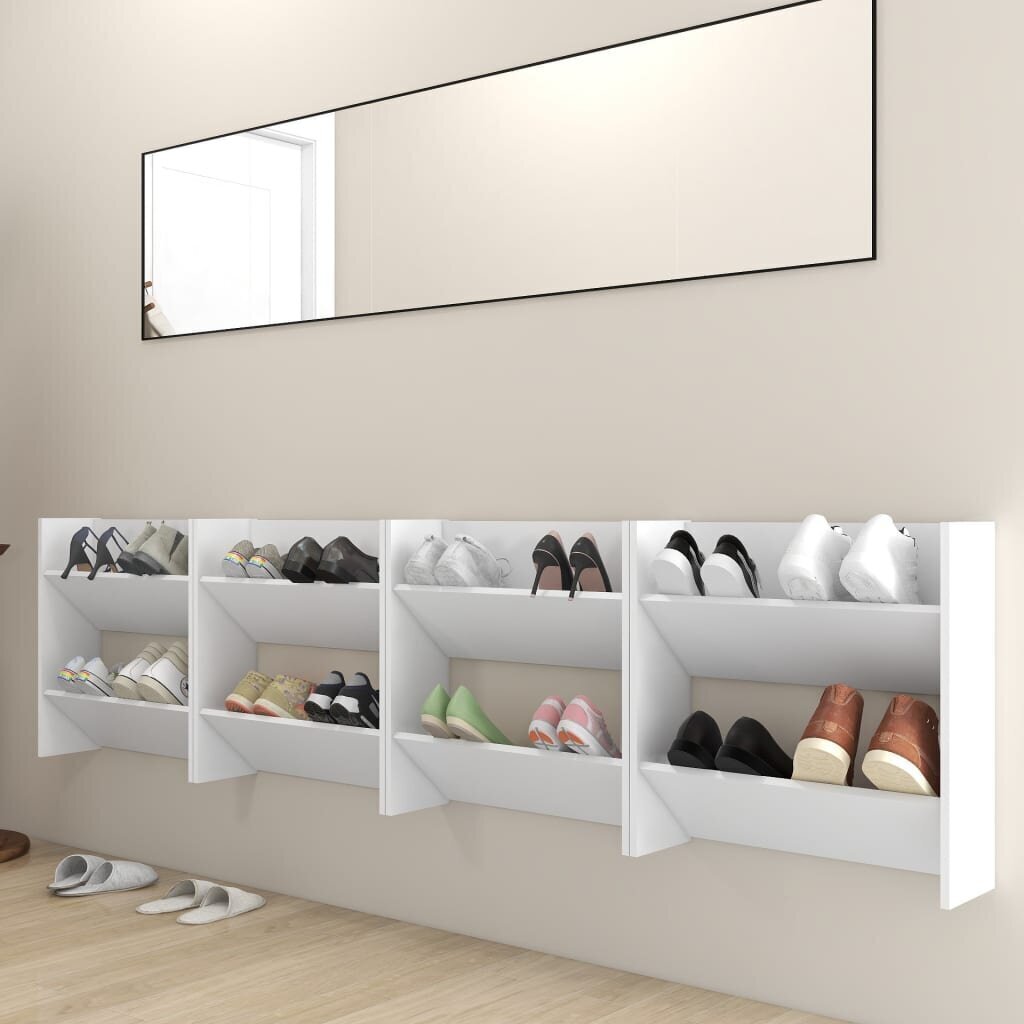 Sieninės spintelės batams, 4 vnt., baltos, 60x18x60 cm цена и информация | Batų spintelės, lentynos ir suolai | pigu.lt