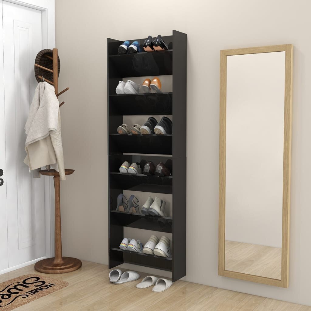 Sieninės spintelės batams, 2 vnt., juodos, 60x18x90 cm kaina ir informacija | Batų spintelės, lentynos ir suolai | pigu.lt