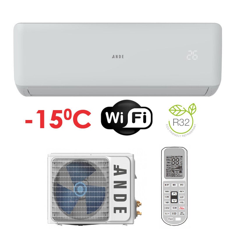 Oro kondicionierius / šilumos siurblys oras-oras Ande Basic 2.6/2.4 kW R32 su WI-FI AND-H09/FAR32 (-15°C) kaina ir informacija | Kondicionieriai, šilumos siurbliai, rekuperatoriai | pigu.lt