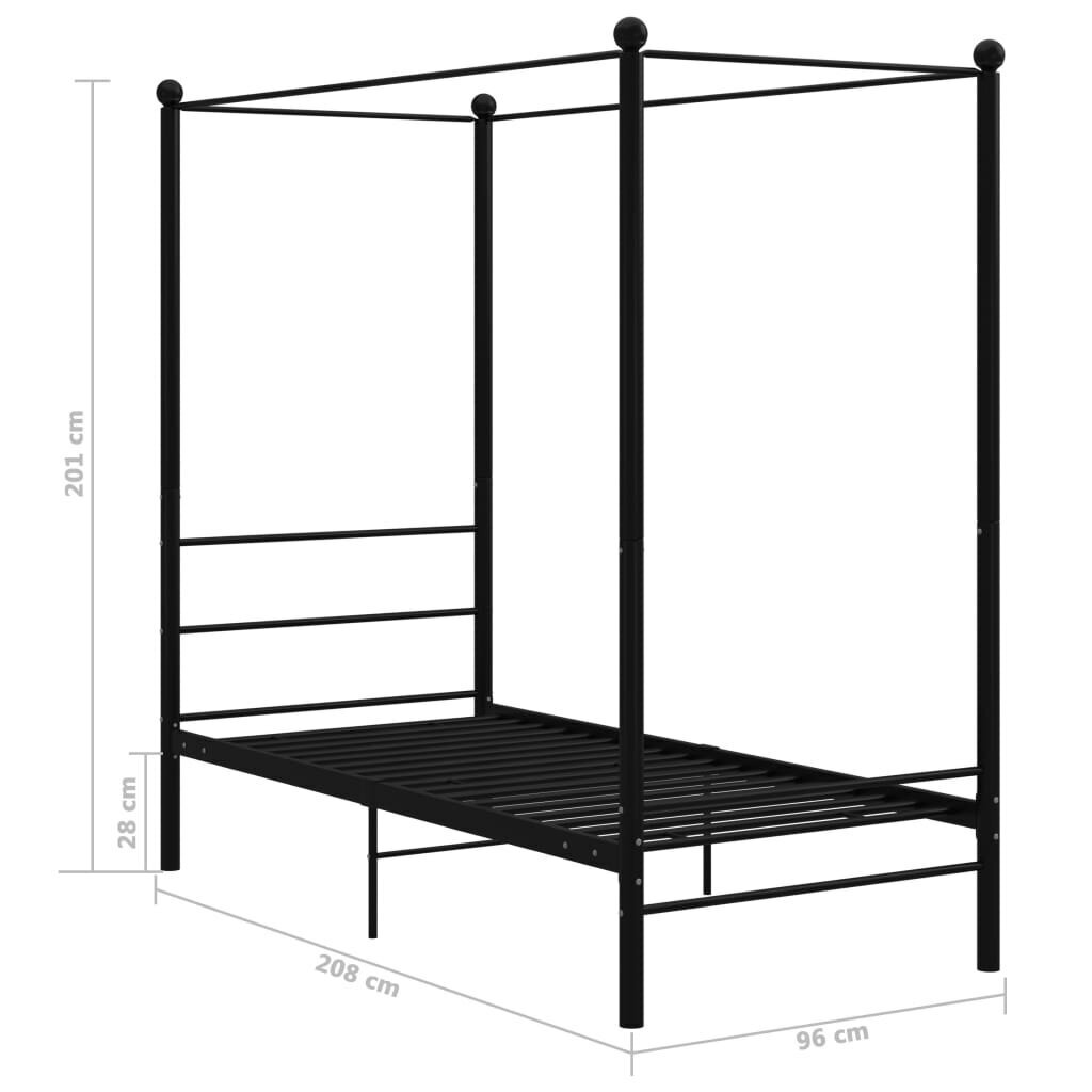 Lovos rėmas su baldakimu, 90x200 cm, juodas kaina ir informacija | Lovos | pigu.lt