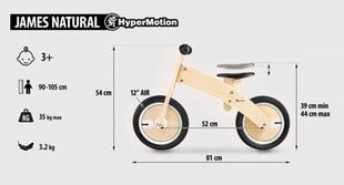 Деревянный беговел HyperMotion JAMES - накачиваемые колеса - цвет натурального дерева цена и информация | Балансировочные велосипеды | pigu.lt
