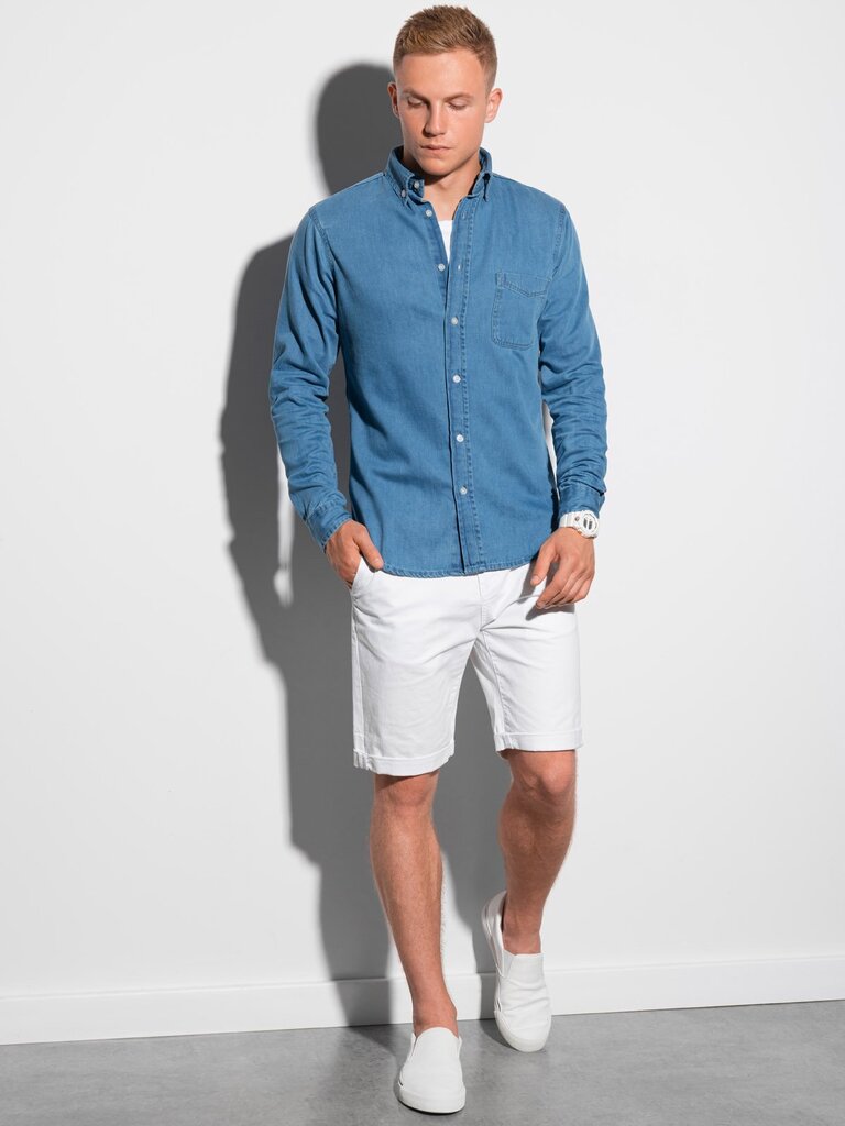 Vyriški džinsiniai marškiniai ilgomis rankovėmis Ombre K568, mėlyni kaina ir informacija | Vyriški marškiniai | pigu.lt