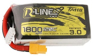 Аккумулятор Tattu R-Line Version 3.0 1800mAh 14,8V 120C 4S1P XT60 цена и информация | Смарттехника и аксессуары | pigu.lt