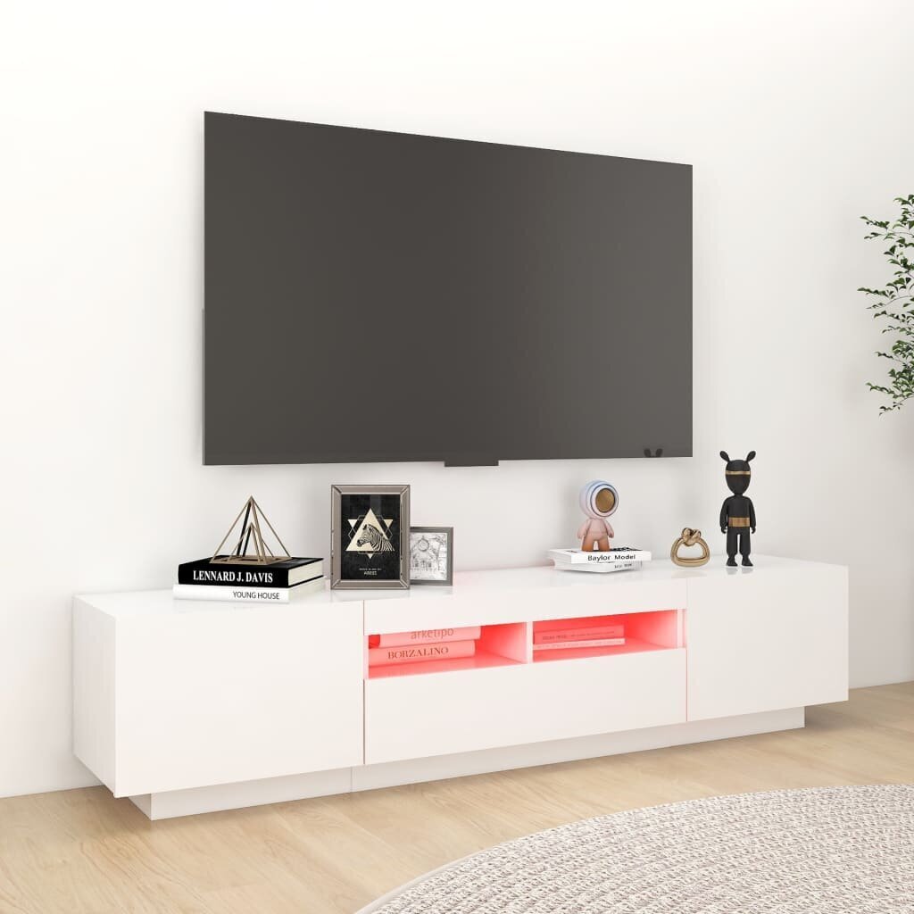 Televizoriaus spintelė su LED apšvietimu, 180x35x40 cm, balta kaina ir informacija | TV staliukai | pigu.lt