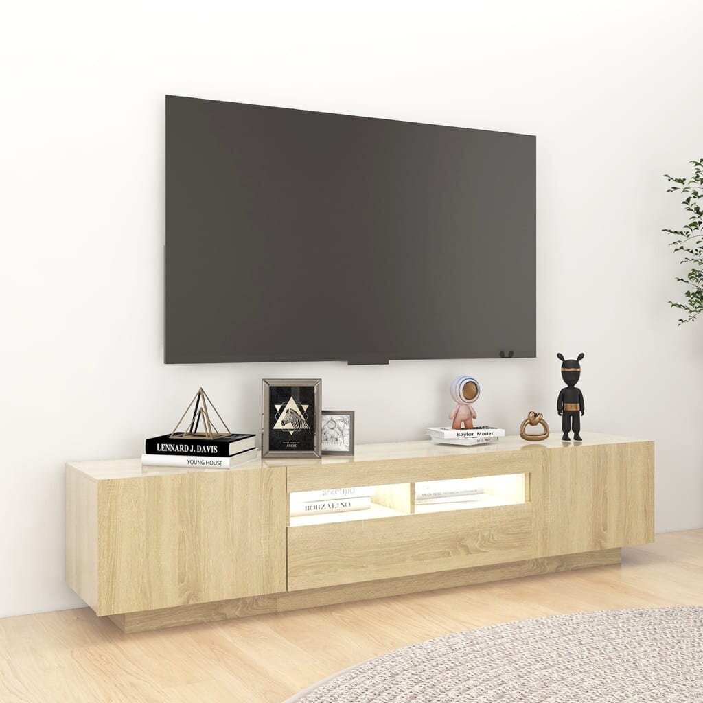Televizoriaus spintelė su LED apšvietimu, 180x35x40 cm, ruda kaina ir informacija | TV staliukai | pigu.lt
