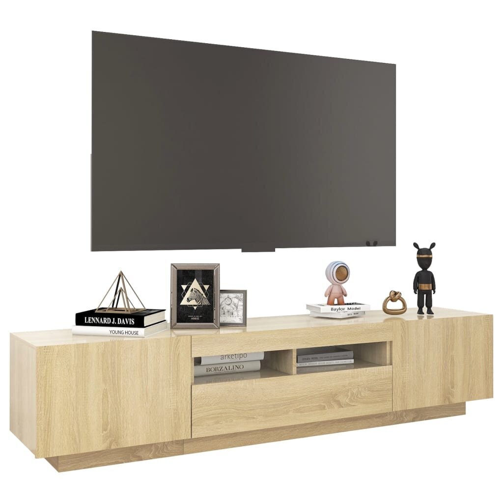 Televizoriaus spintelė su LED apšvietimu, 180x35x40 cm, ruda kaina ir informacija | TV staliukai | pigu.lt