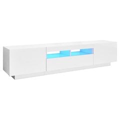 TV spintelė su LED apšvietimu, 180x35x40 cm, balta, blizgi цена и информация | Тумбы под телевизор | pigu.lt