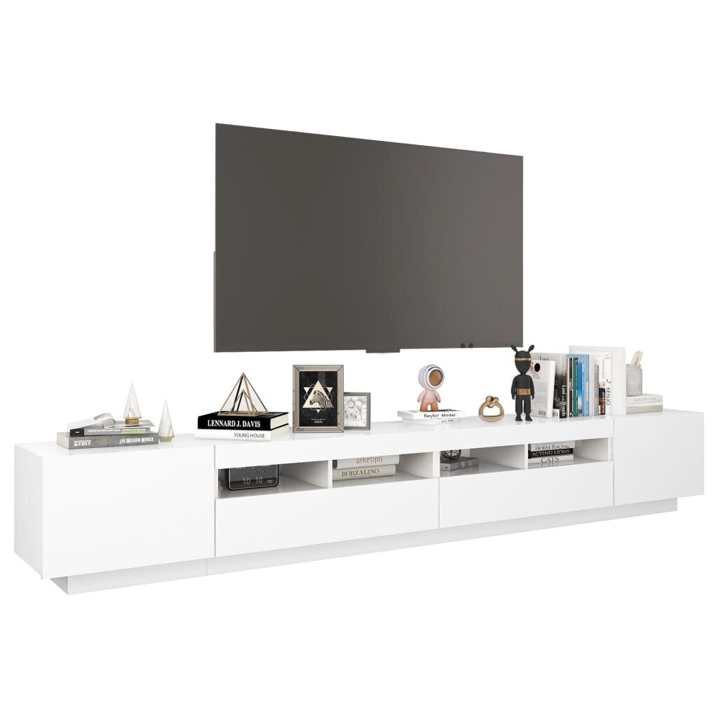 Televizoriaus spintelė su LED apšvietimu, 260x35x40 cm, balta kaina ir informacija | TV staliukai | pigu.lt