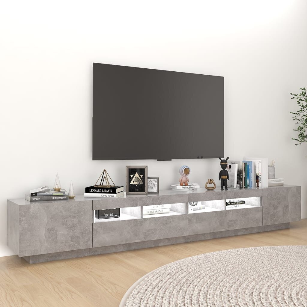 Televizoriaus spintelė su LED, 260x35x40 cm, pilka kaina ir informacija | TV staliukai | pigu.lt