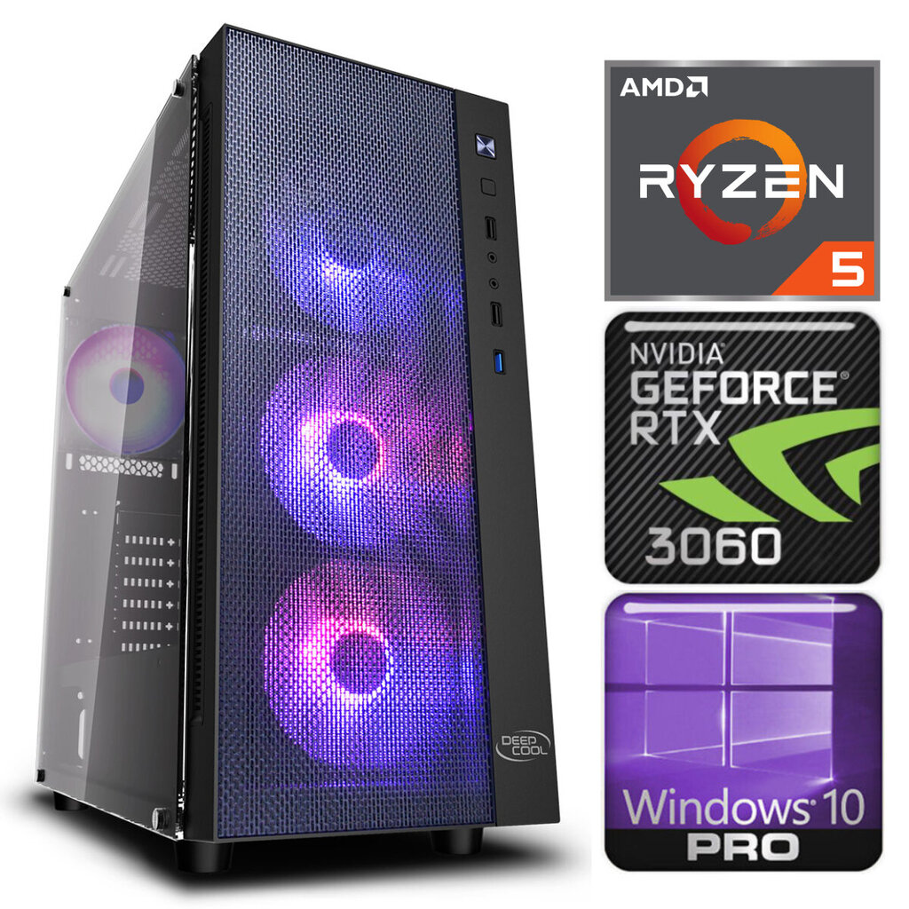 INTOP Ryzen 5 3600 8GB 240SSD M.2 NVME+1TB RTX3060 12GB WIN10Pro kaina ir informacija | Stacionarūs kompiuteriai | pigu.lt