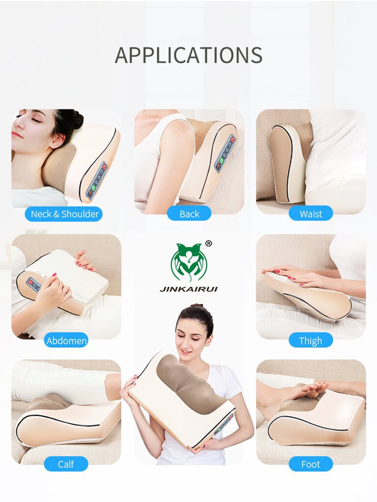 Elektrinė Shiatsu masažo pagalvė su infraraudonųjų spindulių šildymu Jinkairui kaina ir informacija | Masažuokliai | pigu.lt