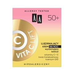 Naktinis veido kremas AA Vita C Lift 50+ Firming Night Cream Evening Color, 50ml kaina ir informacija | Veido kremai | pigu.lt