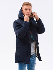 Vyriška žieminė striukė su gobtuvu Ombre C517, mėlyna kaina ir informacija | Vyriškos striukės | pigu.lt