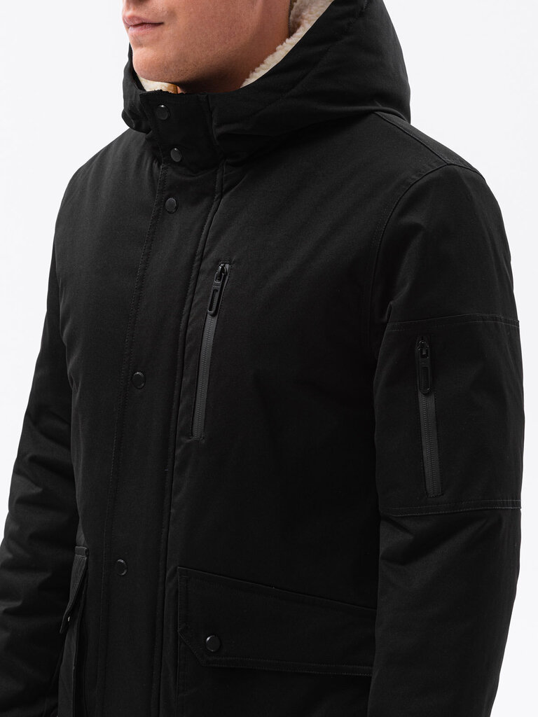 Vyriška žieminė striukė su gobtuvu Ombre C517, juoda kaina ir informacija | Vyriškos striukės | pigu.lt