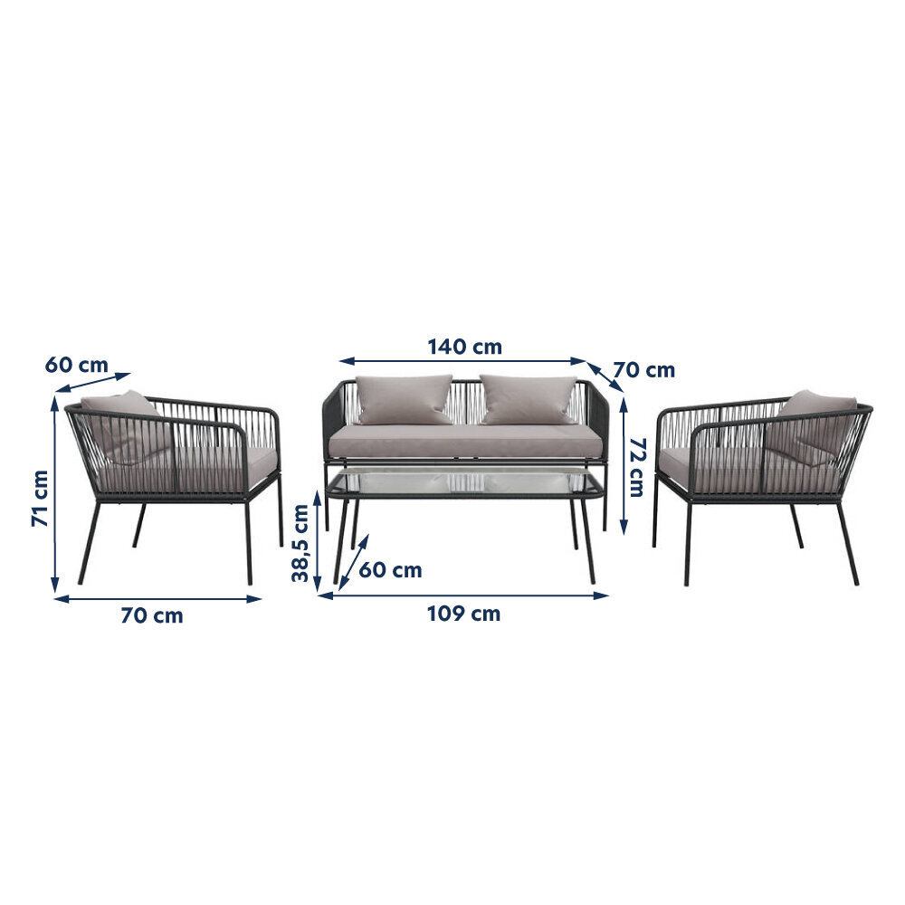 4-ių dalių lauko baldų komplektas Selsey Kiprop, pilkas цена и информация | Lauko baldų komplektai | pigu.lt
