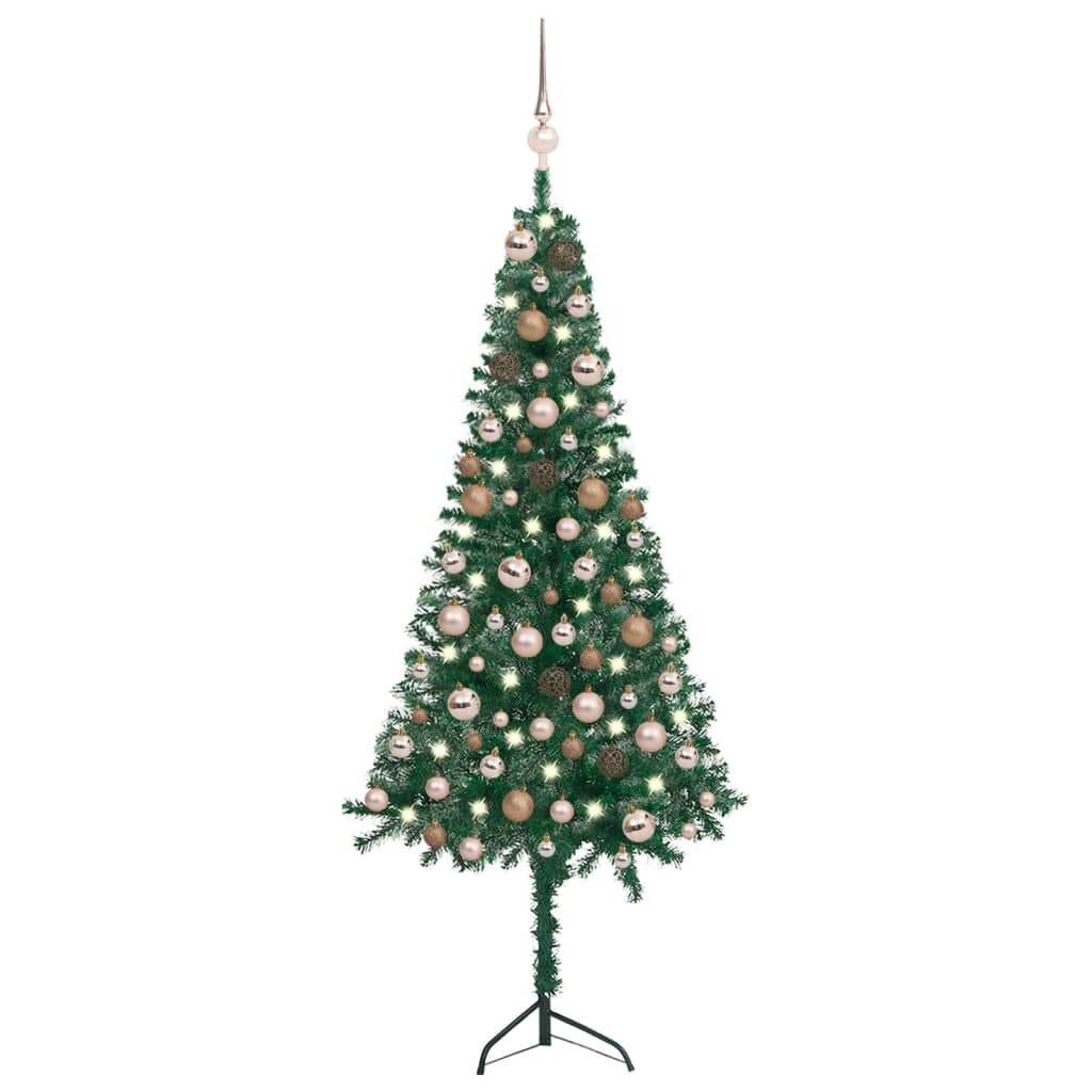 Kampinė Kalėdų eglutė su LED/žaisliukais, žalia, 120cm, PVC kaina ir informacija | Eglutės, vainikai, stovai | pigu.lt