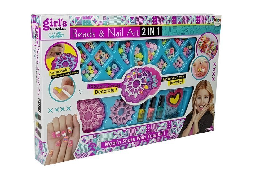 Vaikiškas nagų puošybos ir karoliukų rinkinys 2in1 kaina ir informacija | Žaislai mergaitėms | pigu.lt