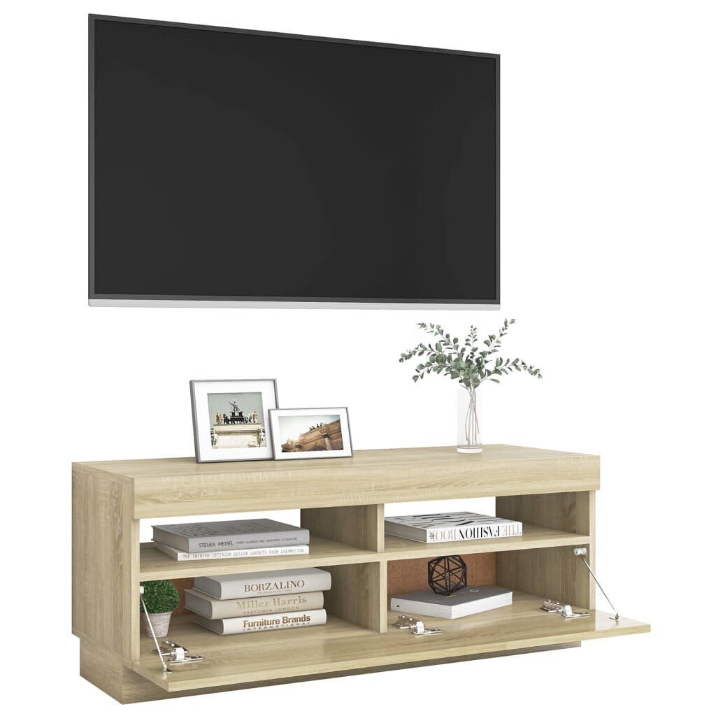 Televizoriaus spintelė su LED apšvietimu, 100x35x40 cm, ruda kaina ir informacija | TV staliukai | pigu.lt