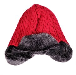 Megzta vilnos kepurė žiemai su kailiuku, raudona. kaina ir informacija | Kepurės moterims | pigu.lt