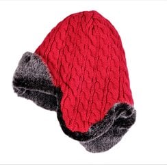 Megzta vilnos kepurė žiemai su kailiuku, raudona. kaina ir informacija | Kepurės moterims | pigu.lt