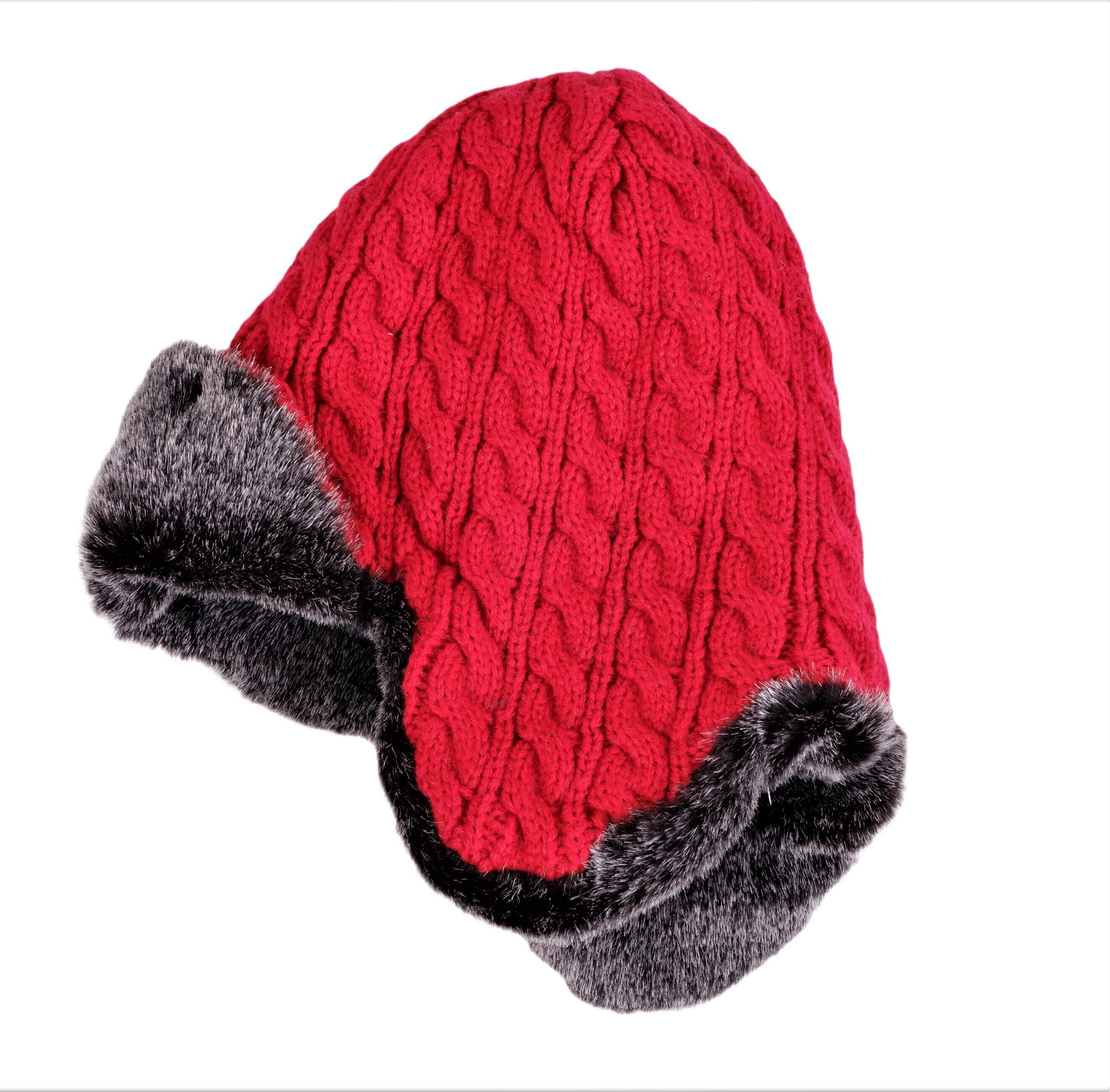 Megzta vilnos kepurė žiemai su kailiuku, raudona. kaina | pigu.lt