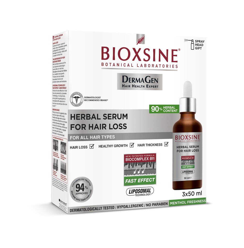 Serumas nuo plaukų slinkimo Bioxsine Dermagen 3x50 ml kaina ir informacija | Priemonės plaukų stiprinimui | pigu.lt