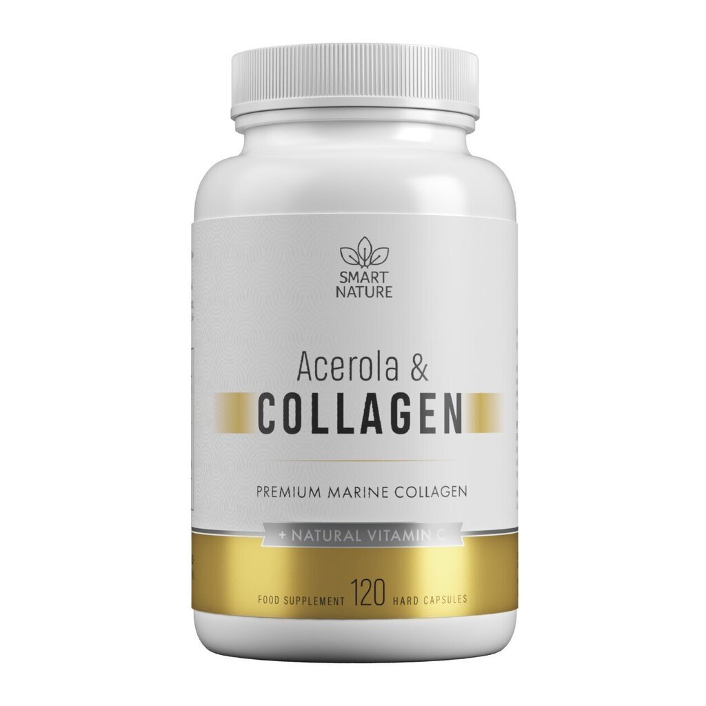 Maisto papildas Jūrinės kilmės kolagenas su Acerola vitaminu C Smart Nature, 120 kapsulių цена и информация | Vitaminai, maisto papildai, preparatai gerai savijautai | pigu.lt