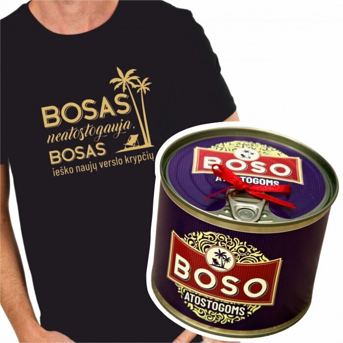 Marškinėliai vyrams skardinėje Boso atostogoms, juodi kaina ir informacija | Originalūs marškinėliai | pigu.lt