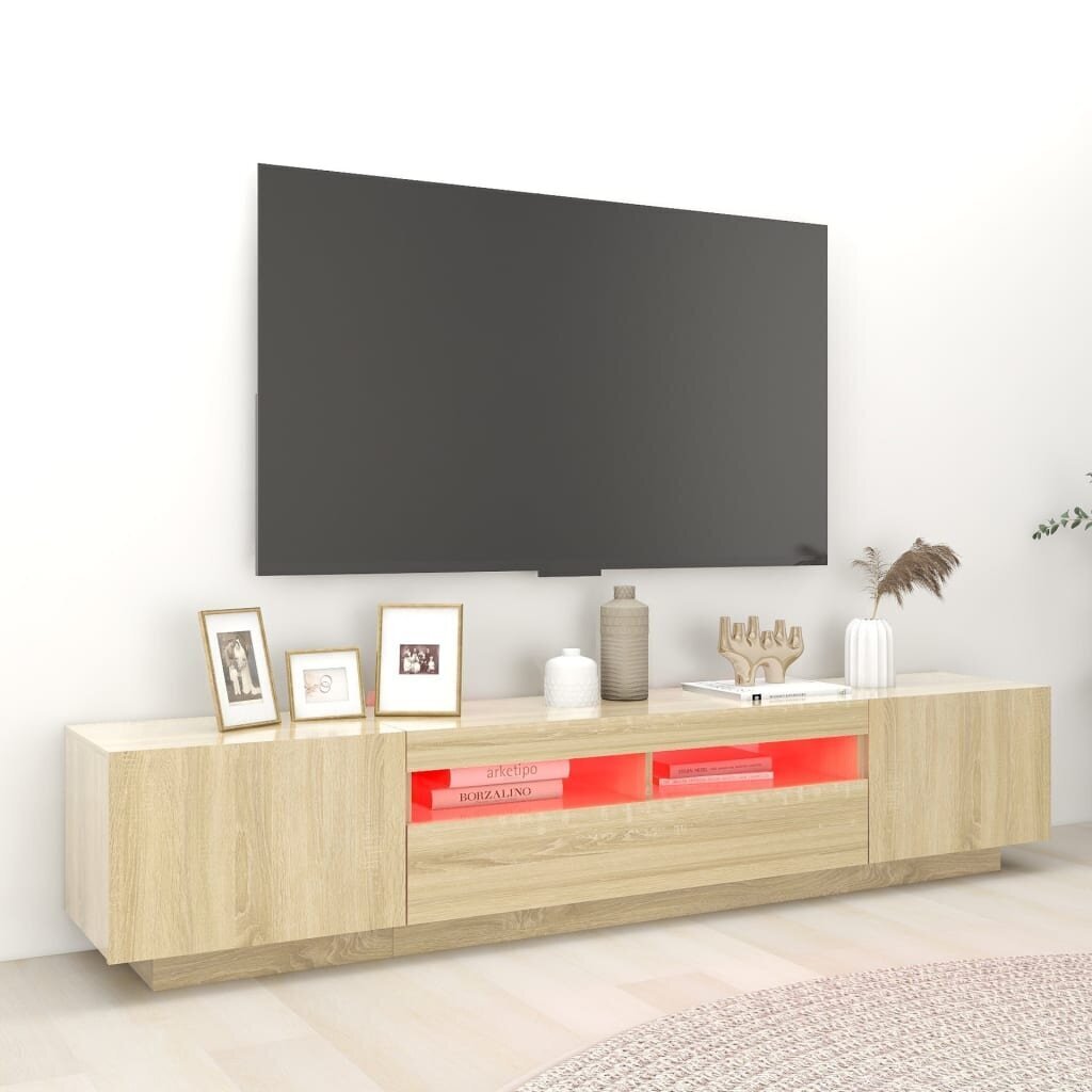 Televizoriaus spintelė su LED apšvietimu, 200x35x40 cm, ąžuolo spalvos kaina ir informacija | TV staliukai | pigu.lt