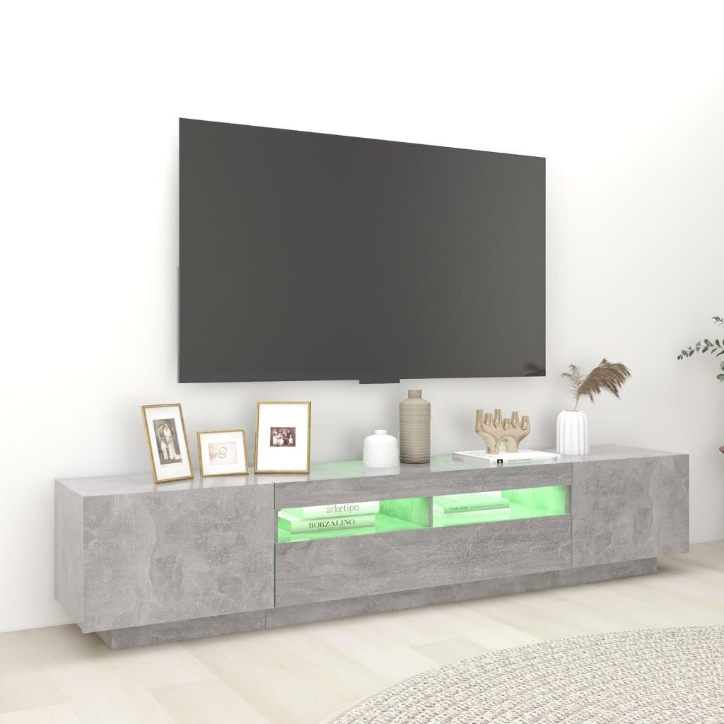 vidaXL Televizoriaus spintelė su LED, betono pilka, 200x35x40cm kaina ir informacija | TV staliukai | pigu.lt