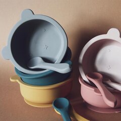 Siikonis šaukštas ir šakutė, pilkai mėlynos spalvos цена и информация | Детская посуда, контейнеры для молока и еды | pigu.lt