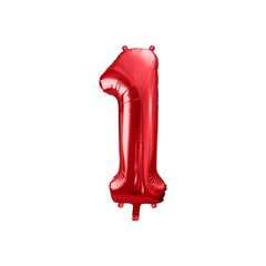 Folinis balionas "1" raudonas, 86 cm kaina ir informacija | Dekoracijos šventėms | pigu.lt
