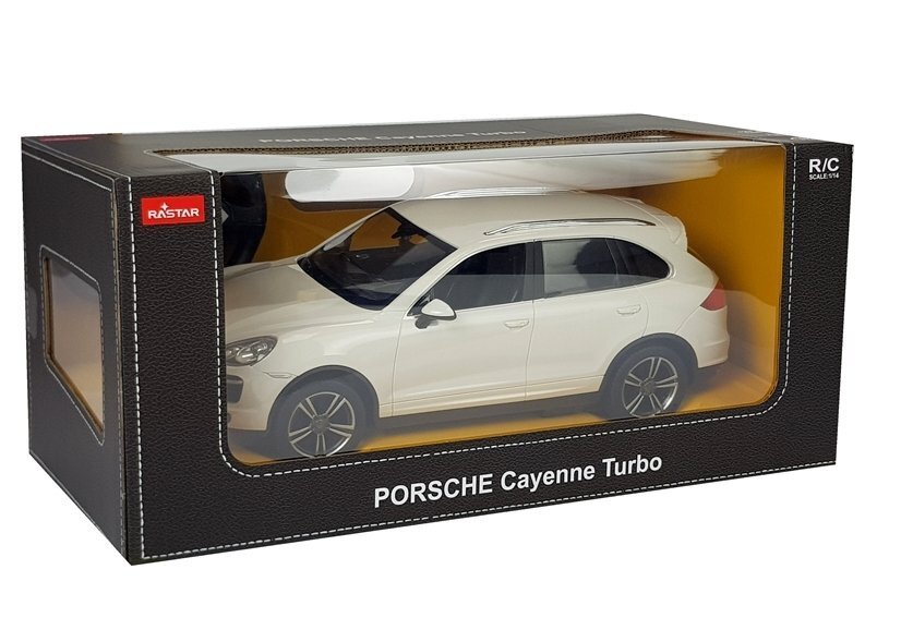 Automobilis Porsche Cayenne Rastar su nuotolinio valdymo pultu 1:14, baltas kaina ir informacija | Žaislai berniukams | pigu.lt